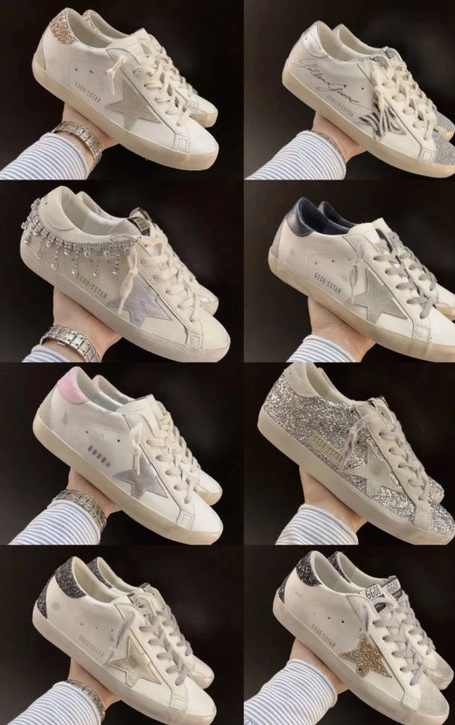 Golden Goose Super-Star Multicolor Sneakers: Leather Low-Tops With Glitter Star Accents