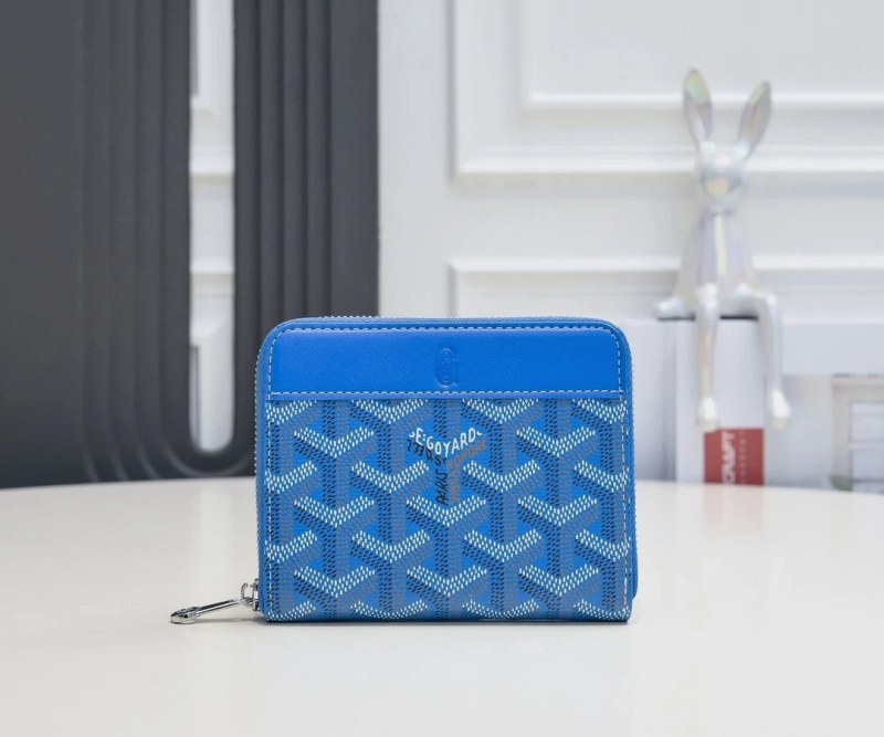 Goyard Short Zip Wallet in Sky Blue Coated Canvas, With Gift Box