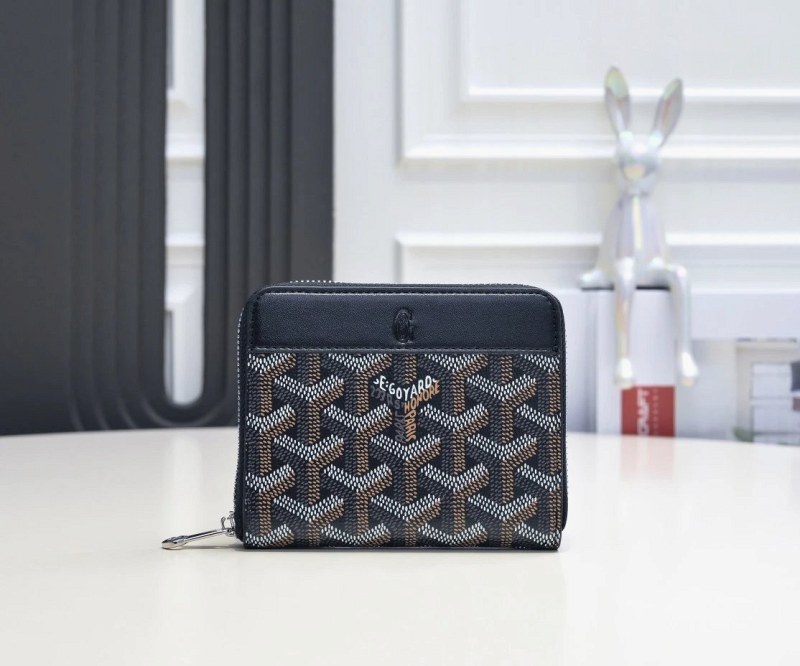 Goyard-Style Black Zip Wallet in Goyardine-Pattern Coated Canvas, 11.5 x 9.5 x 2 cm with Gift Box