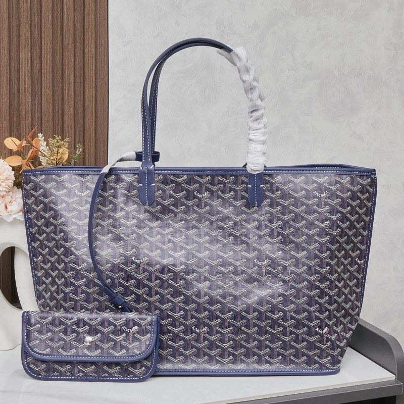 Purple Goyard Everyday Tote with a Rain-Linen Base and Pebbled Leather Trim, Listed in Three Sizes