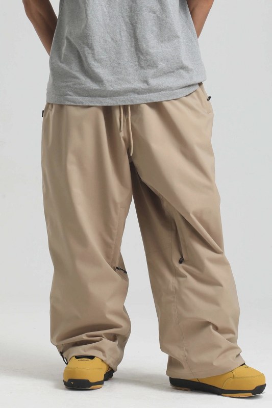 GSou Snow Khaki Baggy Drawstring Snow Pants With a Cinched Waist and Light Insulation