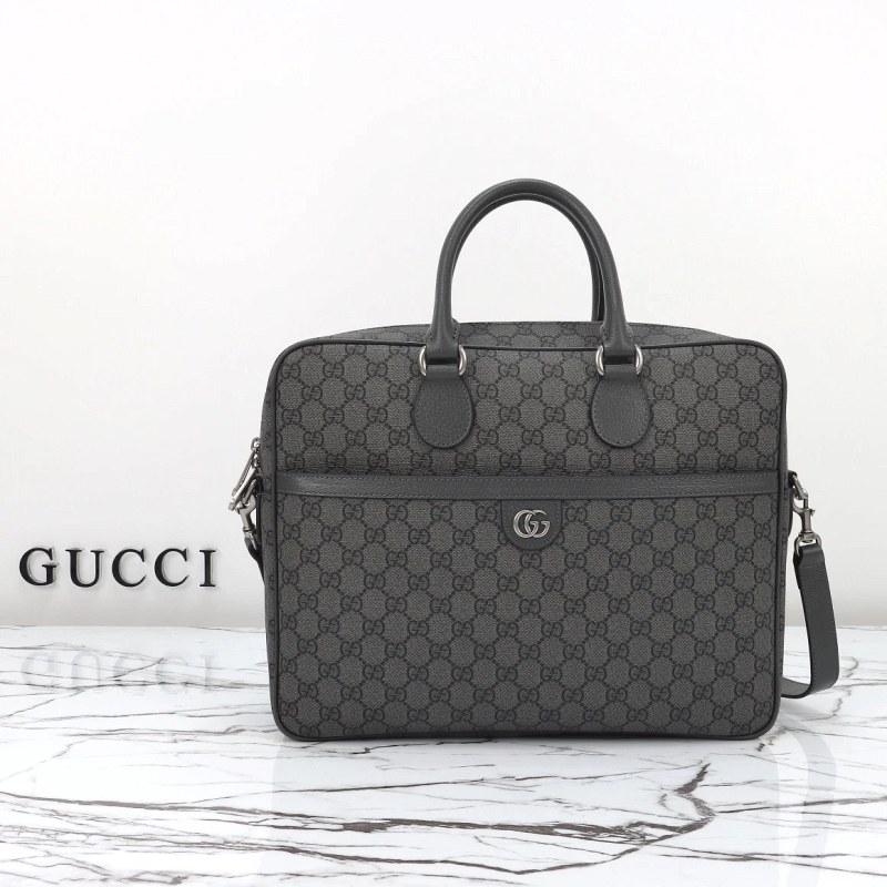 Gucci Medium Ophidia GG Briefcase in Dark Grey and Black GG Supreme Canvas