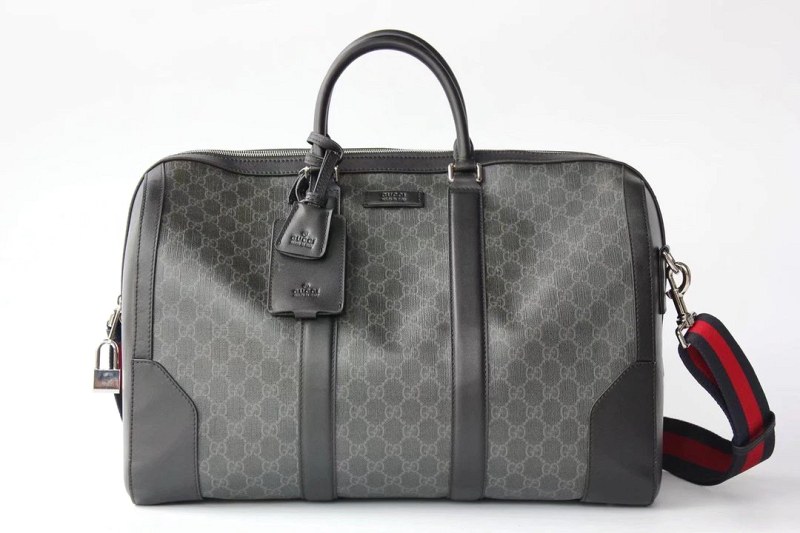 Gucci Gray GG Duffle, Style 474131: Embroidered Appliqué Panels and Web Webbing
