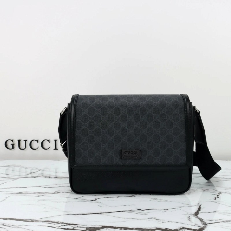 Gucci 795459 Medium GG Crossbody in Black Coated Canvas With an Adjustable Strap