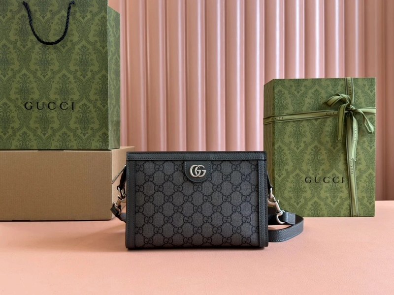Compact Gucci square bag: canvas body, cowhide lining, single-strap carry