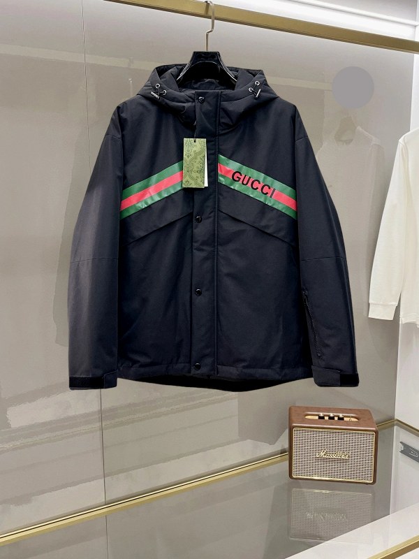 Gucci Gray Color-Block Down Jacket, Unisex S–3XL
