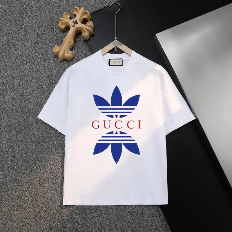 Gucci gray short-sleeve tee with a listed 300g cotton jersey and full label set