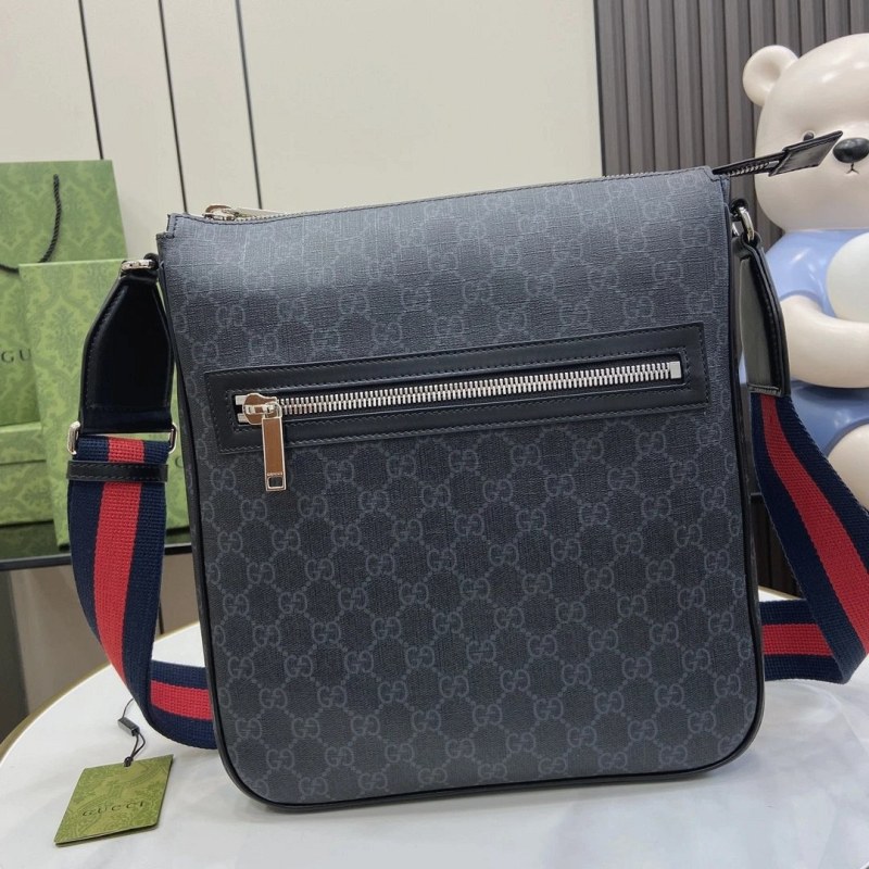 Gucci GG Supreme Coated-Canvas Crossbody with Red-Blue Webbing Strap