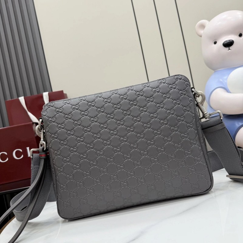 Gucci Gray Crossbody: Soft Cowhide Flap Bag in a Medium, Print-Detailed Shape