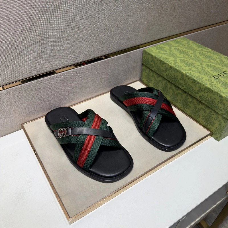 Gucci Black Slides With Multi-Material Upper and Leather Lining