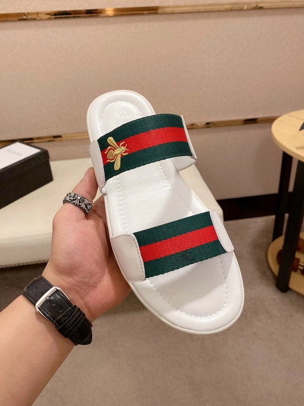 Gucci White Slides, a Casual Slip-On Listed in a Broad Size Run