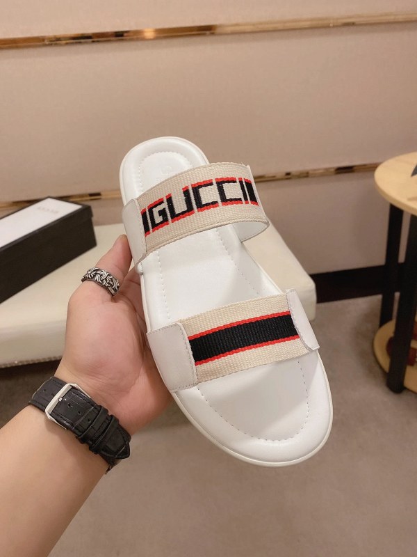 Gucci White Slides in a Casual Slip-On Style, Listed Across a Wide Size Range