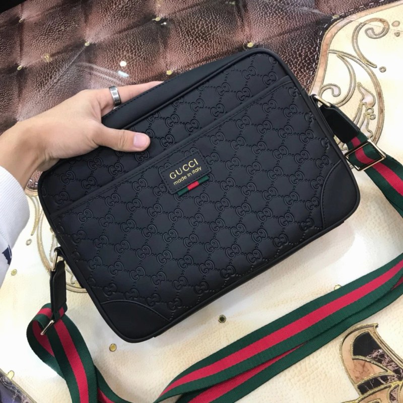 Gucci-style black leather everyday bag with a 36 cm body and full-cowhide spec