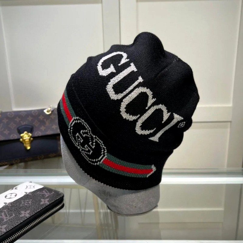 Gucci black cap with a soft knit build and sizing from S to 3XL