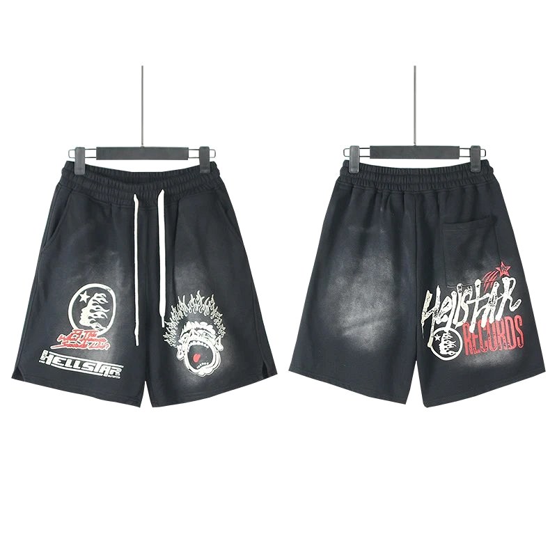 Hellstar washed-black shorts in stretch cotton, offered across dozens of wash colorways