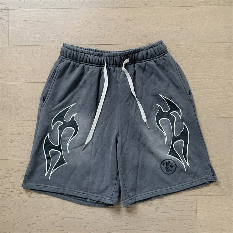 Hellstar Washed Gray Terry Shorts in a Relaxed Athletic Cut