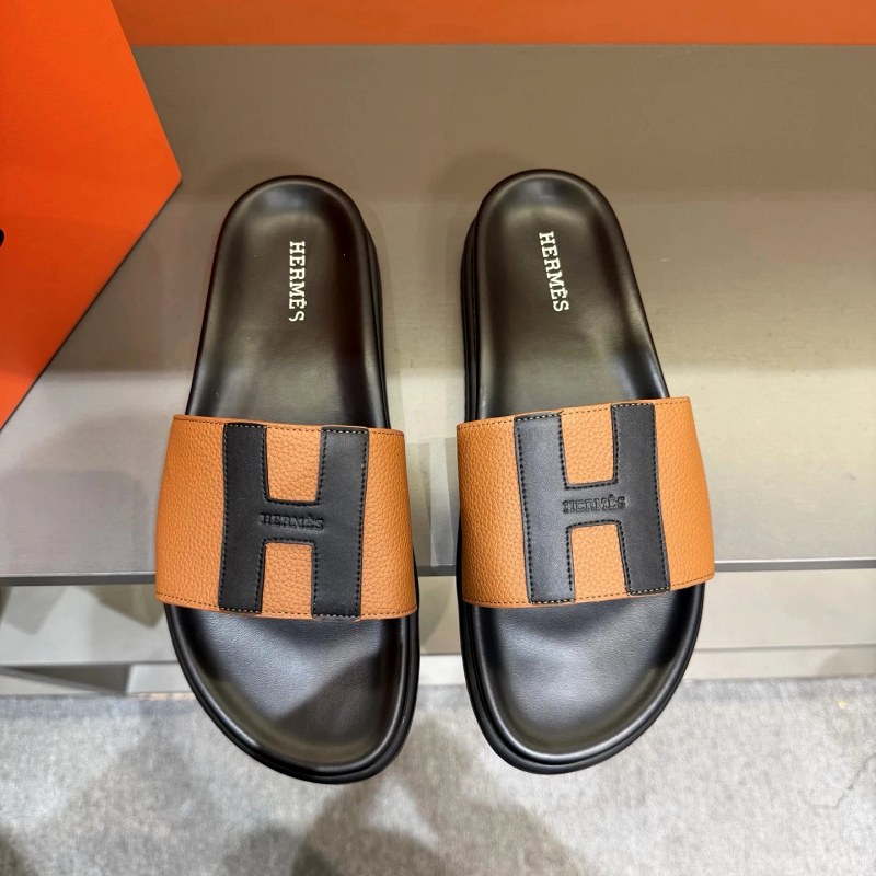 Hermes Black Oran-Style Leather Slides in a Wide EU Size Run