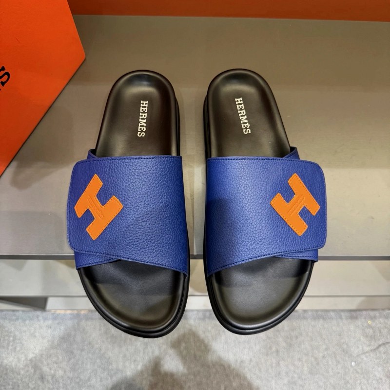 Hermes Blue Oran-Style Slides with a Colored Leather Upper