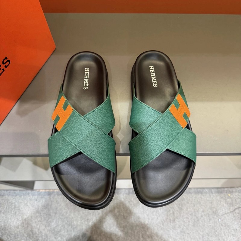 Hermes green slides in easygoing casual style