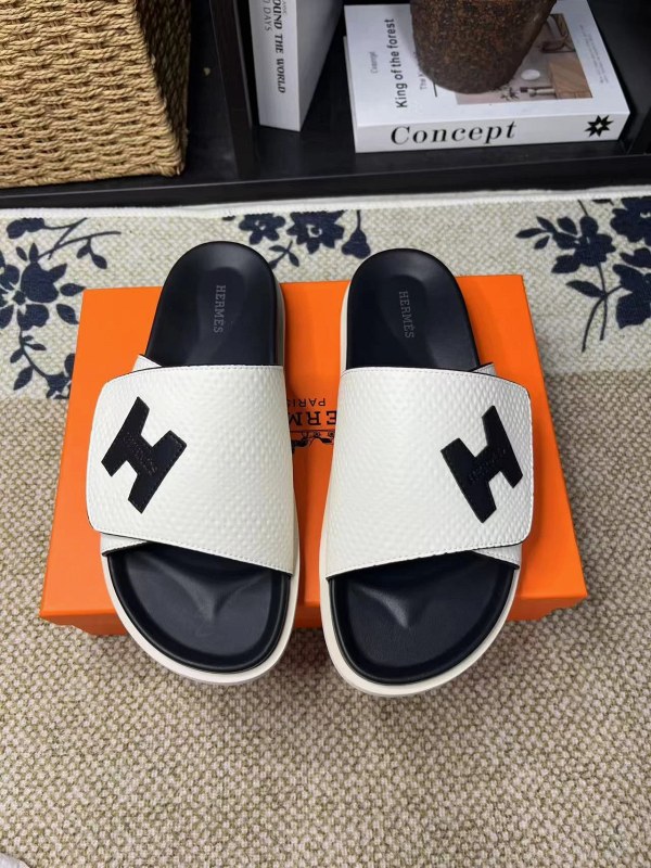 Hermes slides leather rubber sole