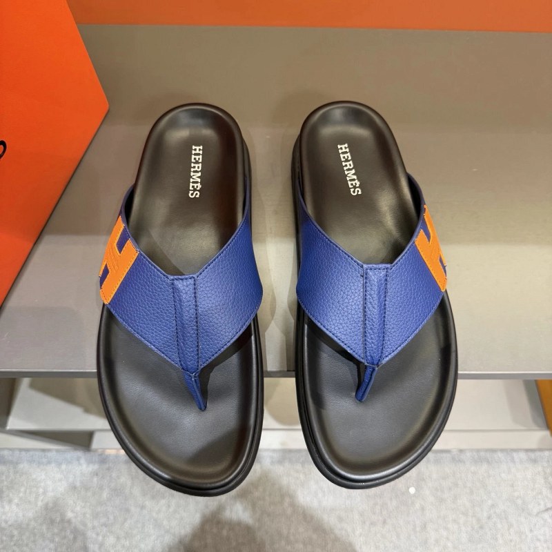 Hermes Oran-Style Blue Slides in Stated Leather Uppers, Listed in Sizes 35–45