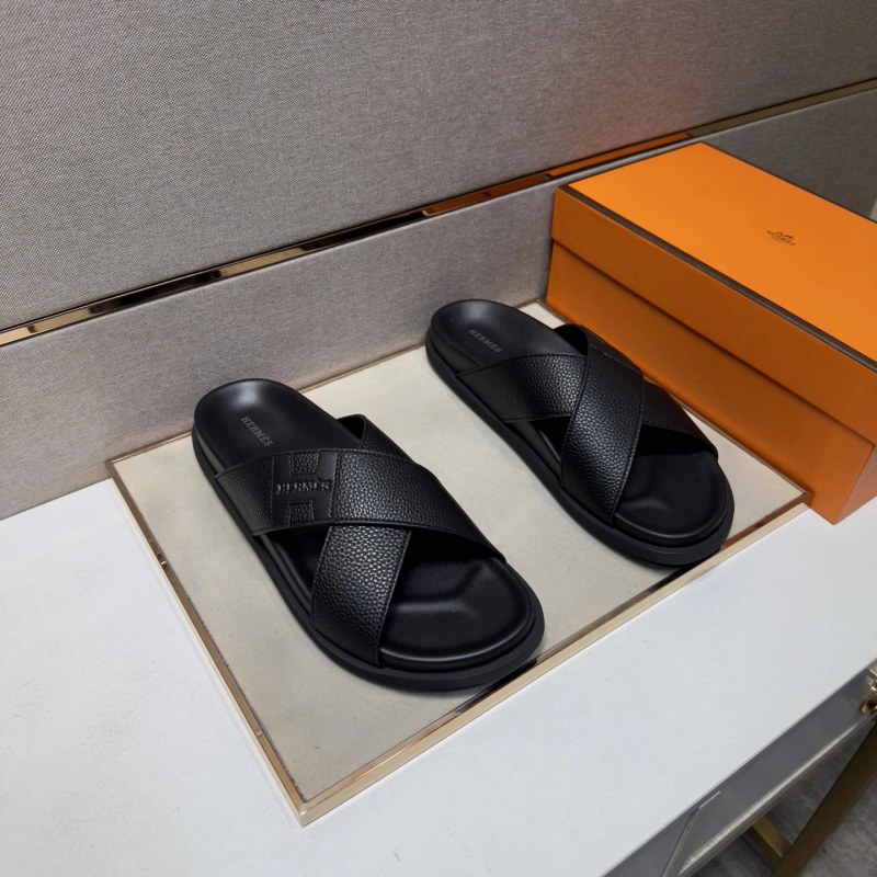 Hermes Black Slides With a Multi-Material Upper, Leather Lining, and Sizes 39–45