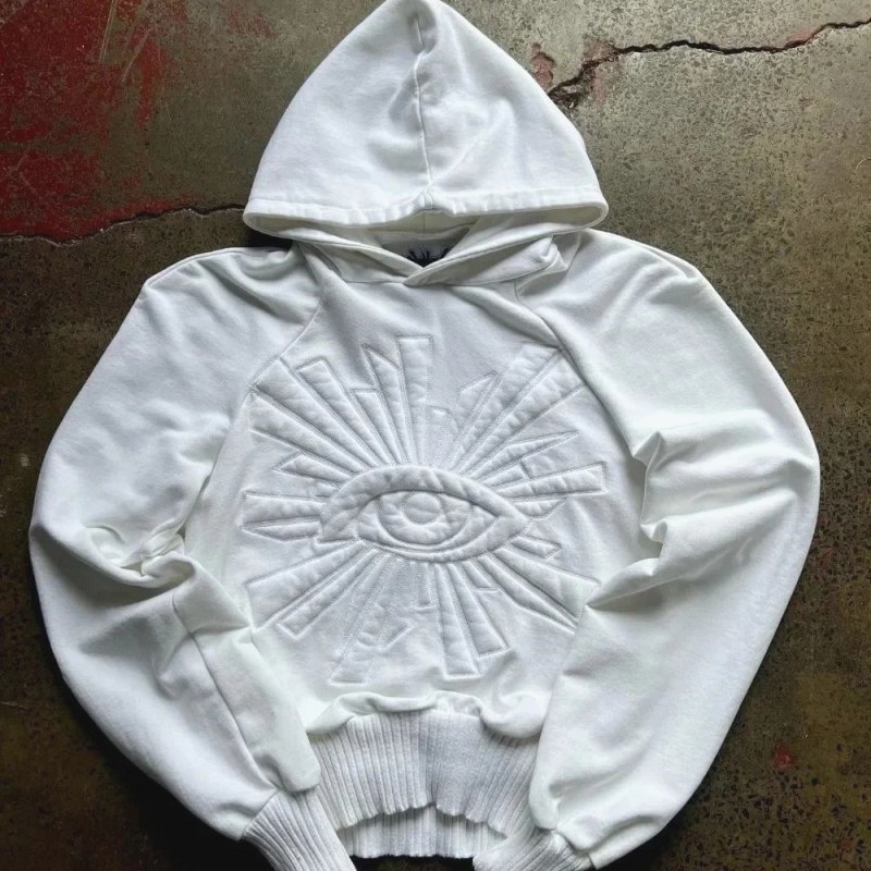 House of Errors Eye-Motif Hoodie: Relaxed Streetwear Pullover Listed in Polyester with Heat-Transfer Print