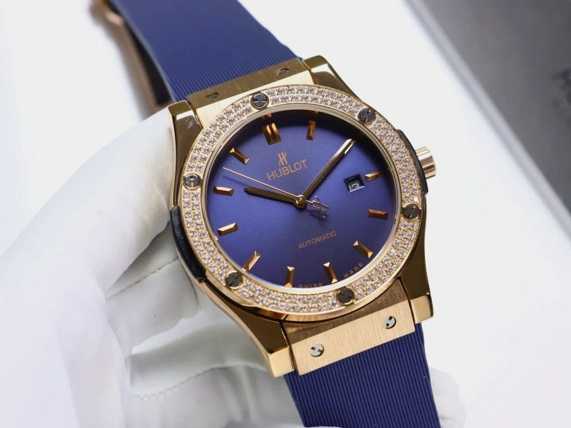 Hublot Classic Fusion–Style Blue Watch, 42mm, with Brushed 316 Steel Case and Rubber or Calf Strap Options