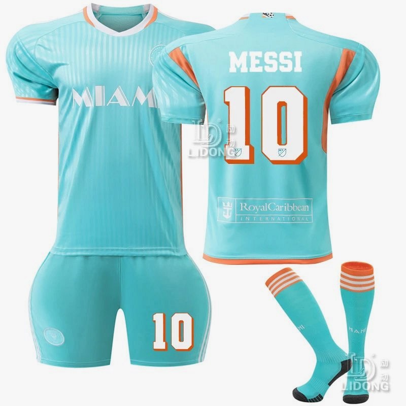Inter Miami Blue Retro-Style Football Jersey with Sock and Pad Bundle Options