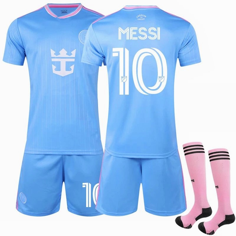 Inter Miami Retro-Style Blue Jersey With Numbered and Sock Bundle Options