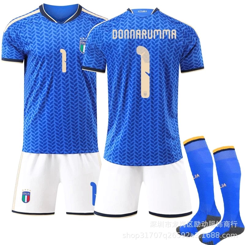 Retro-Style Italy Blue Football Jersey in Poly Blend, With Number and Sock Options