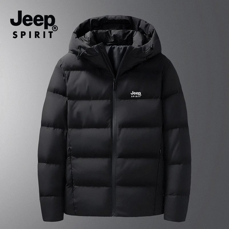 Jeep Spirit Black Puffer: 750-Fill Down With a Detachable Collar and Hood