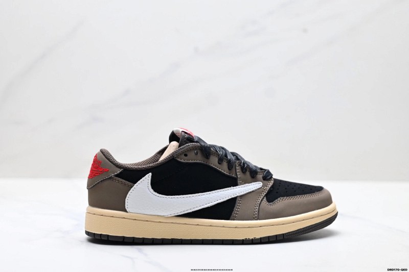 A Travis Scott x Air Jordan 1 Low "Reverse Mocha"-style low-top offered in a wide size run