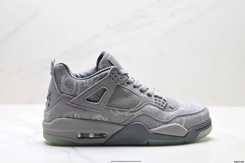 Gray Jordan 4 Retro Mid-Top with Visible Air Cushioning