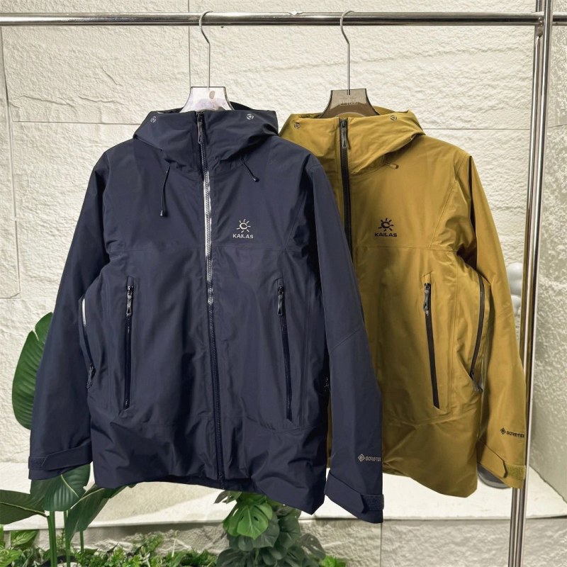 Kailas multicolor shell jacket collection: GTX waterproof shell over 700-fill goose down