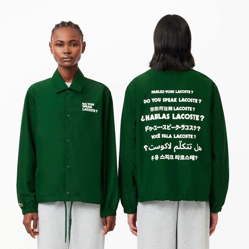 Lacoste Green Coach Jacket in the "Do You Speak Lacoste" Graphic Theme