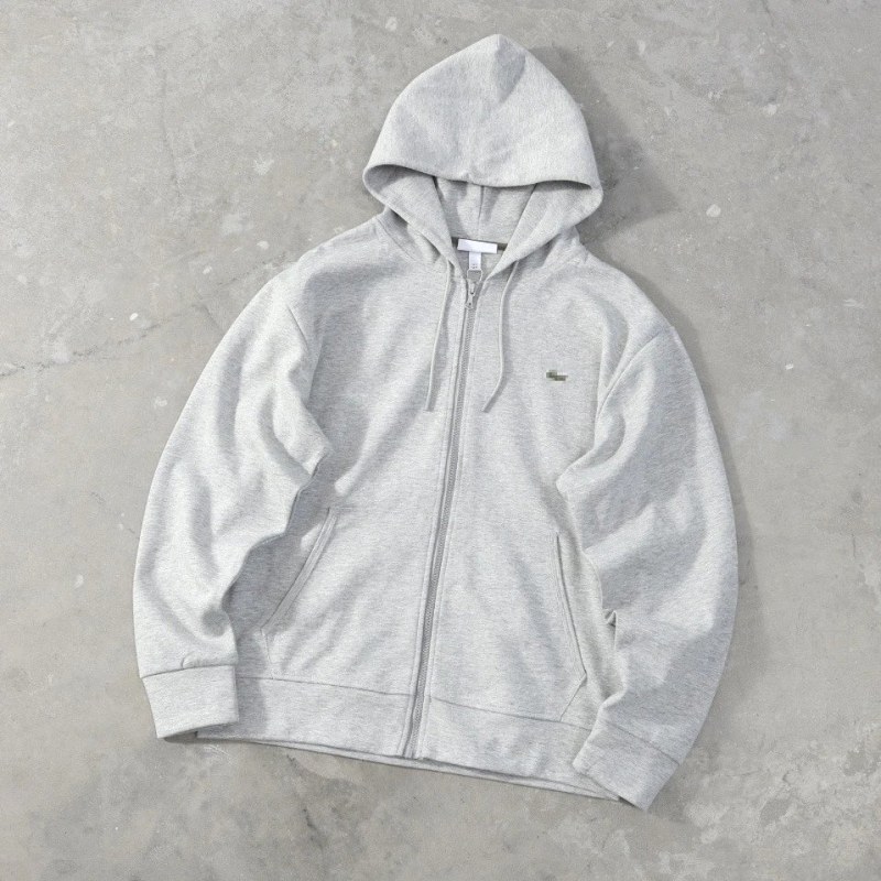 Lacoste Gray Zip Hoodie With a Relaxed Unisex Cut and Matching Pant Option