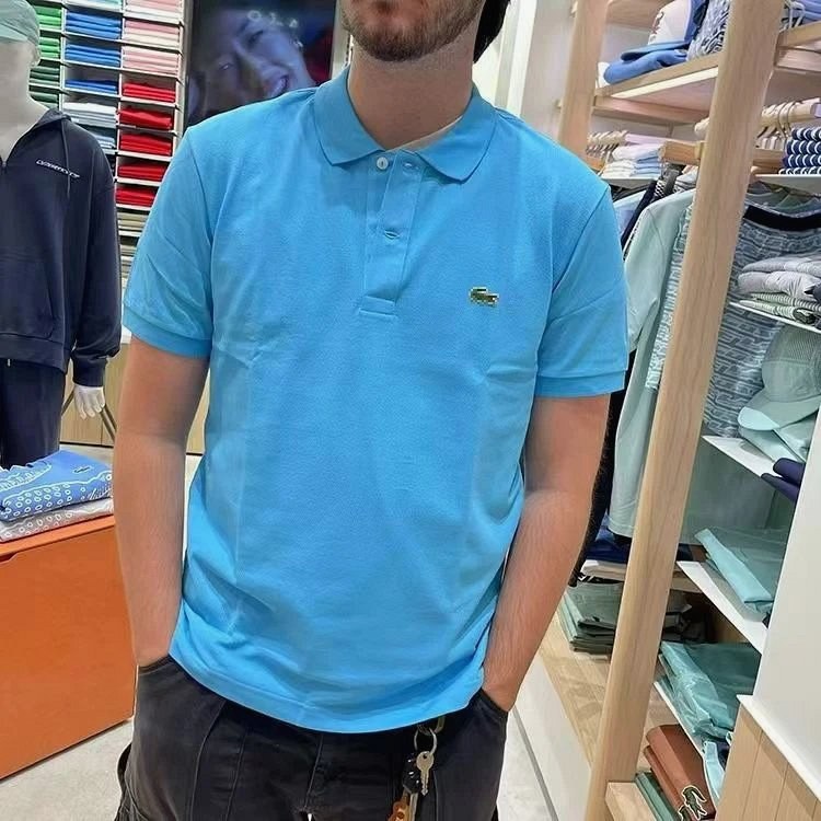 Lacoste loose-fit 100% cotton tee with embroidered logo and colorblock panels
