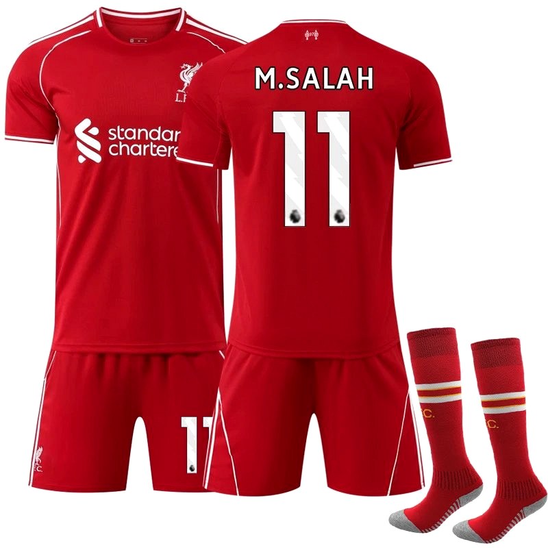 Liverpool Red Retro-Style Football Jersey in Polyester Blend, Sold in Numbered Colorways With Sock Bundles