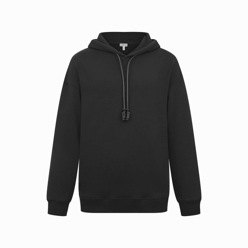 Loewe Anagram Hoodie in Black, Relaxed Cut with Leather Drawstring, S–XL