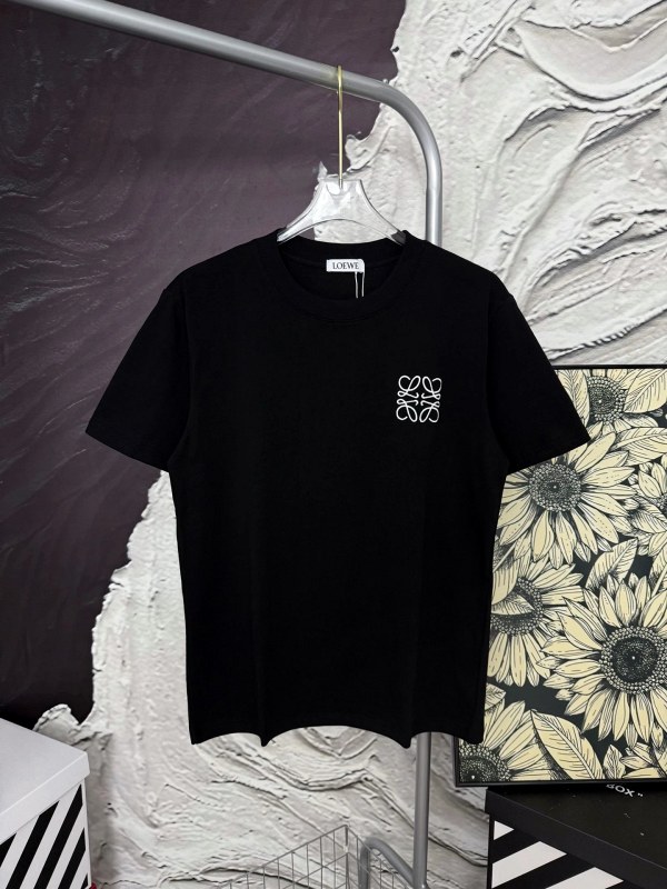 Loewe Black Printed Cotton Tee, Loose Crewneck in Sizes S–5XL