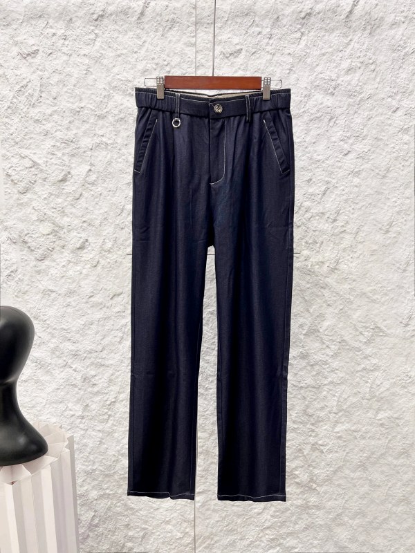 Loewe Gray Casual Pants in Lightweight Silk-Blend Denim with Raised Rope Anagram Embroidery