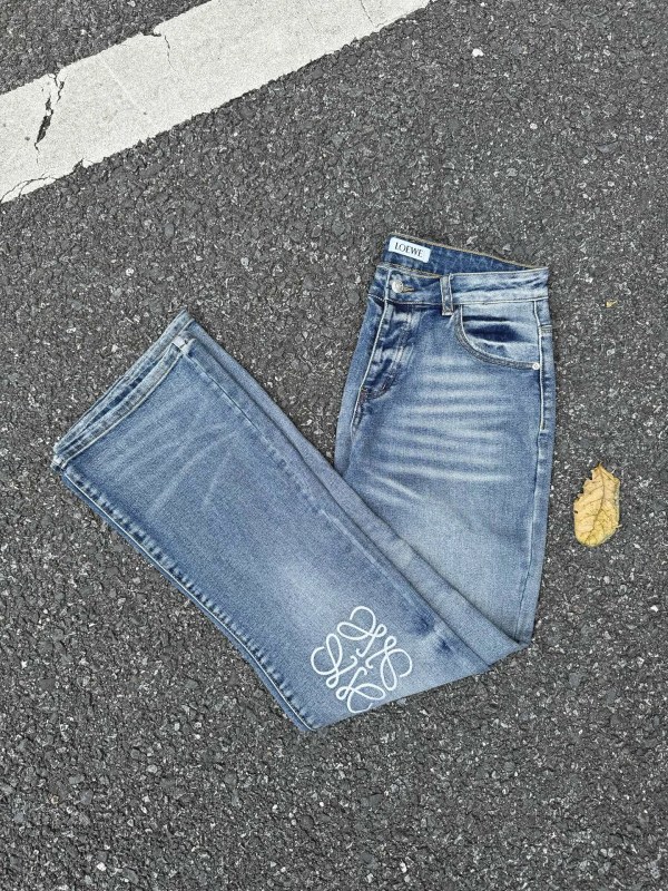 Loewe Blue High-Rise Jeans with Embroidered Logo Button in Sizes 28–36