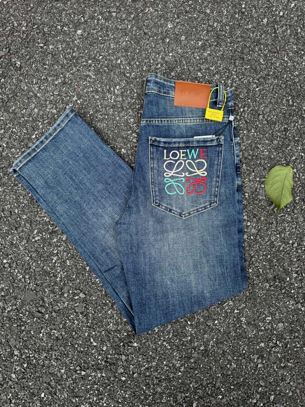 Loewe Embroidered-Logo High-Waist Straight-Leg Jeans, Style H183