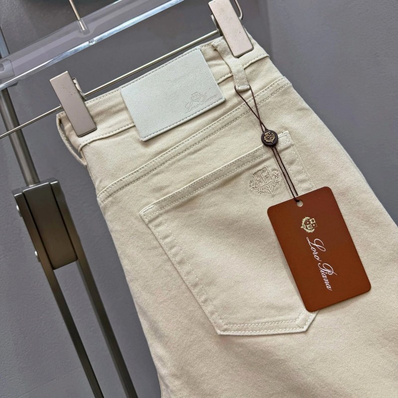Loro Piana Beige High-Waist Straight-Leg Casual Pants, Style H110, in High-Stretch Fabric
