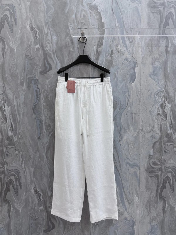 Loro Piana Gray Wide-Leg Linen Drawstring Trouser