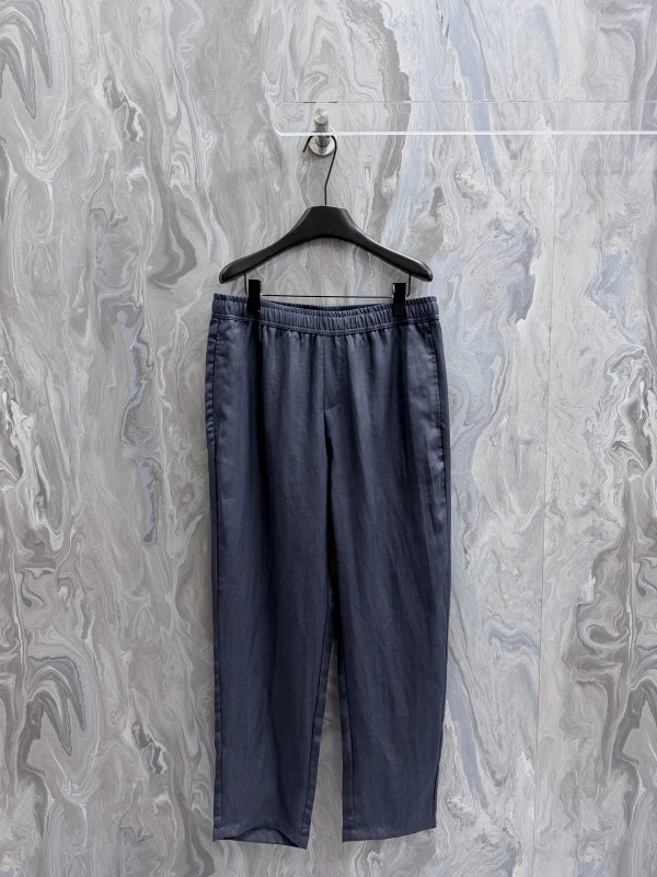 Loro Piana Navy Linen Drawstring Trousers with Embroidery, Casual Cut