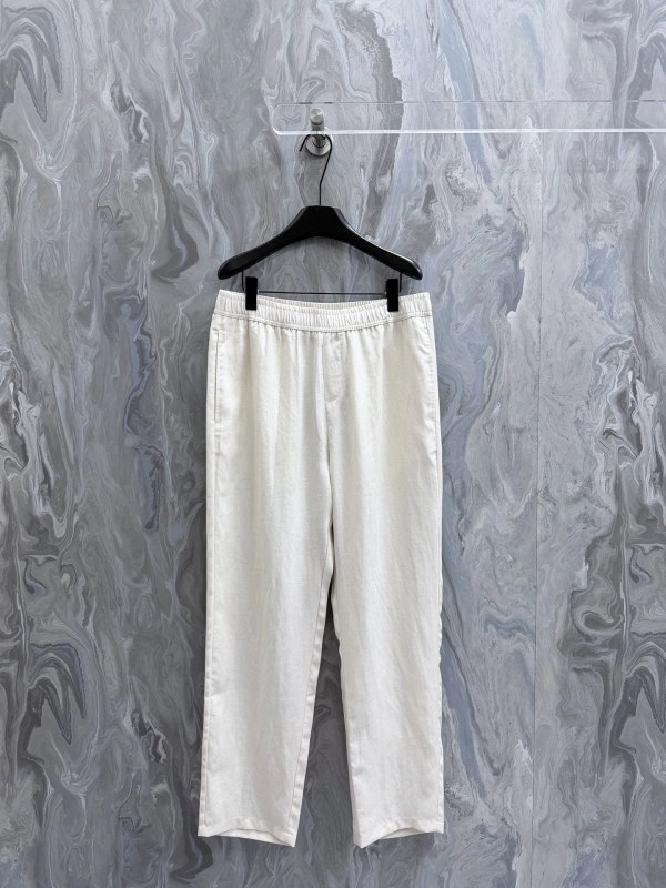 Loro Piana White Linen Drawstring Trousers in a Relaxed Straight-Leg Cut