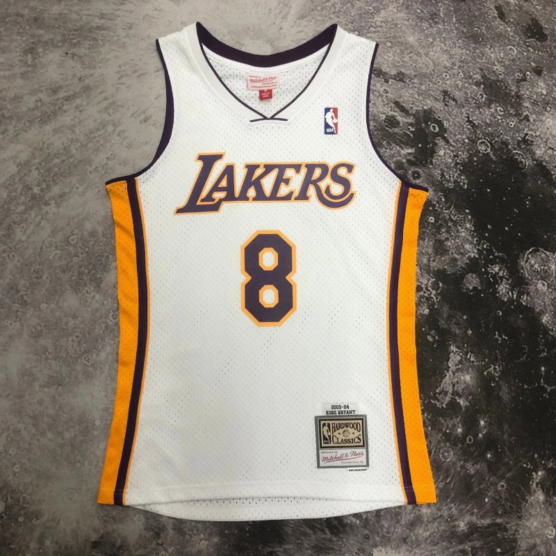 Los Angeles Lakers white basketball jersey in retro sports style