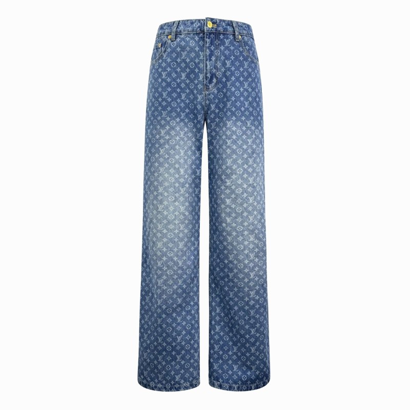 Louis Vuitton Monogram-Print Flared Blue Jeans in Indigo Wash